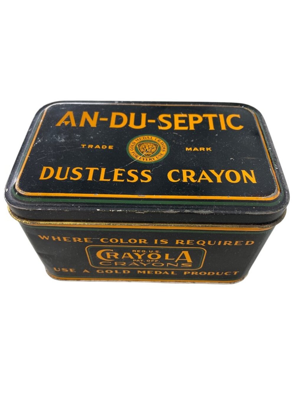 Vintage An-Du-Septic Dustless Crayon Metal Tin Binney & Smith Co One Gross Black